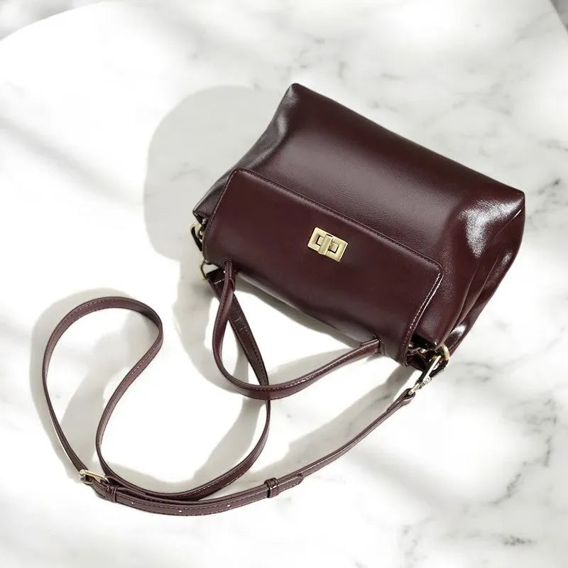 Bolso Tote de Hombro Estilo Bandolera de Cuero de Vaca