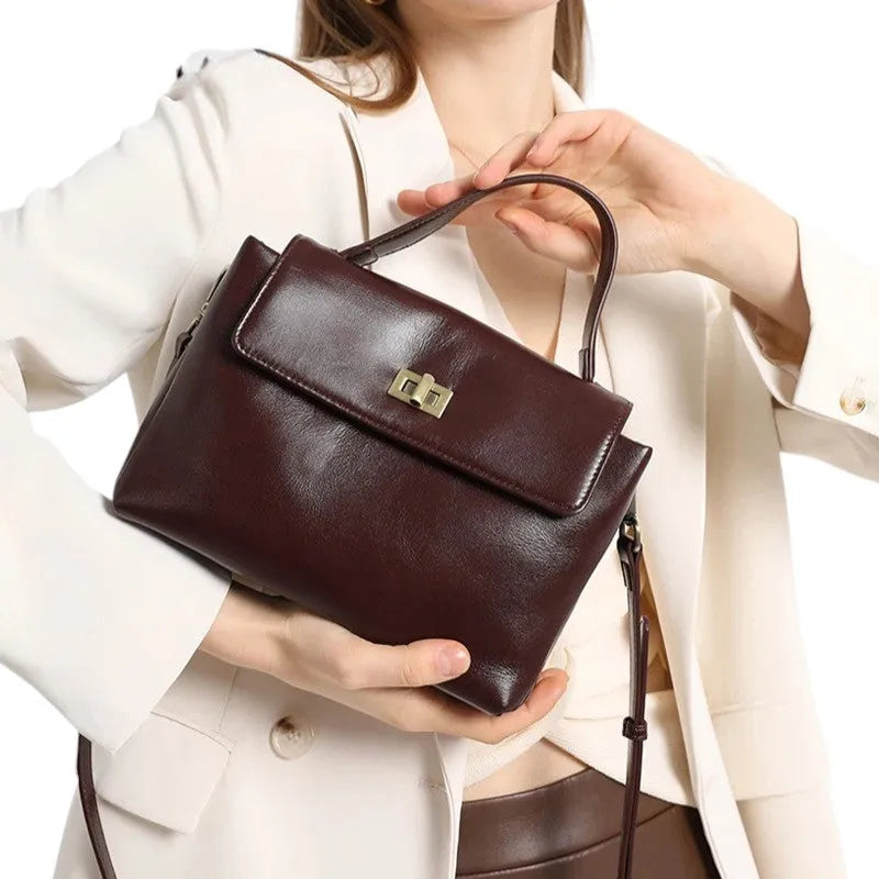 Bolso Tote de Hombro Estilo Bandolera de Cuero de Vaca