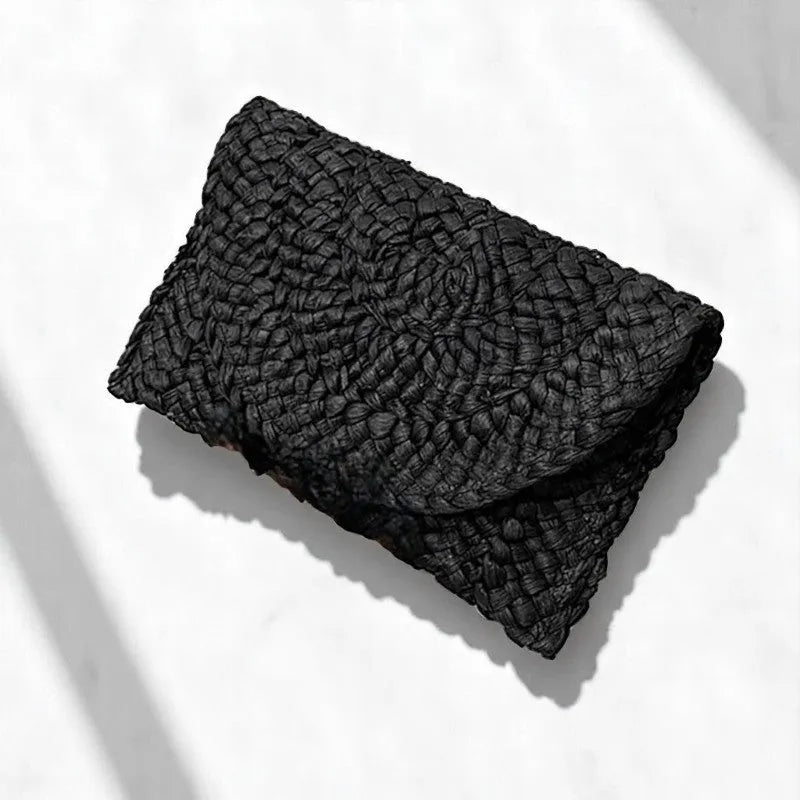 Bolso de Paja Natural Tejido Bohemio Negro