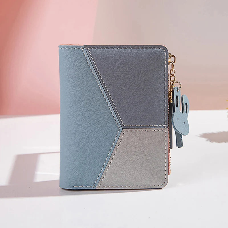Cartera Corta Patchwork con Borla para Mujer - Azul