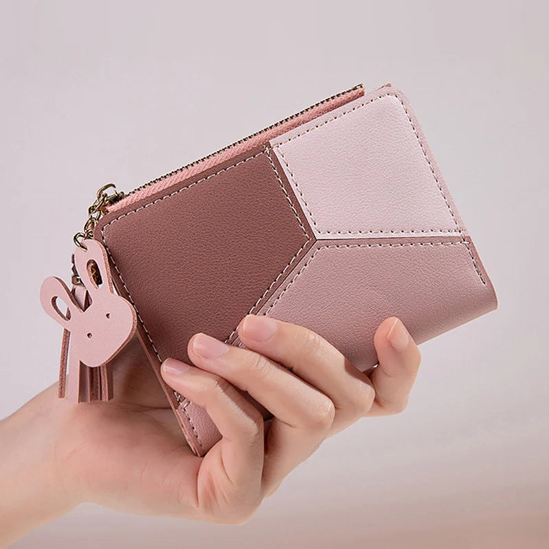 Cartera Corta Patchwork con Borla para Mujer
