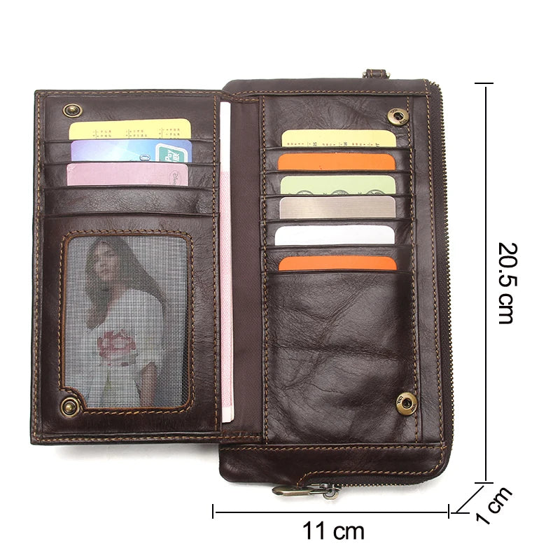 Cartera Larga de Piel Genuina con Muñequera para Hombre