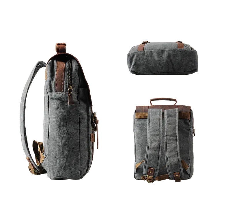 Mochila Vintage de Lona Militar Caqui y Cuero – Estilo Outdoor Clásico
