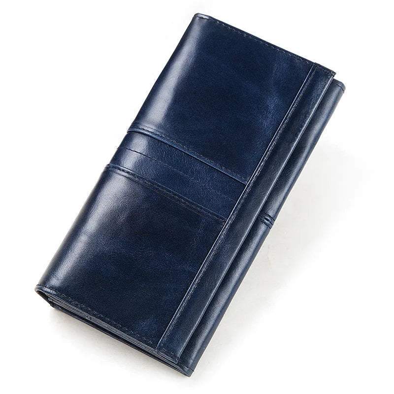 Cartera Larga de Piel Genuina con RFID para Mujer - Azul