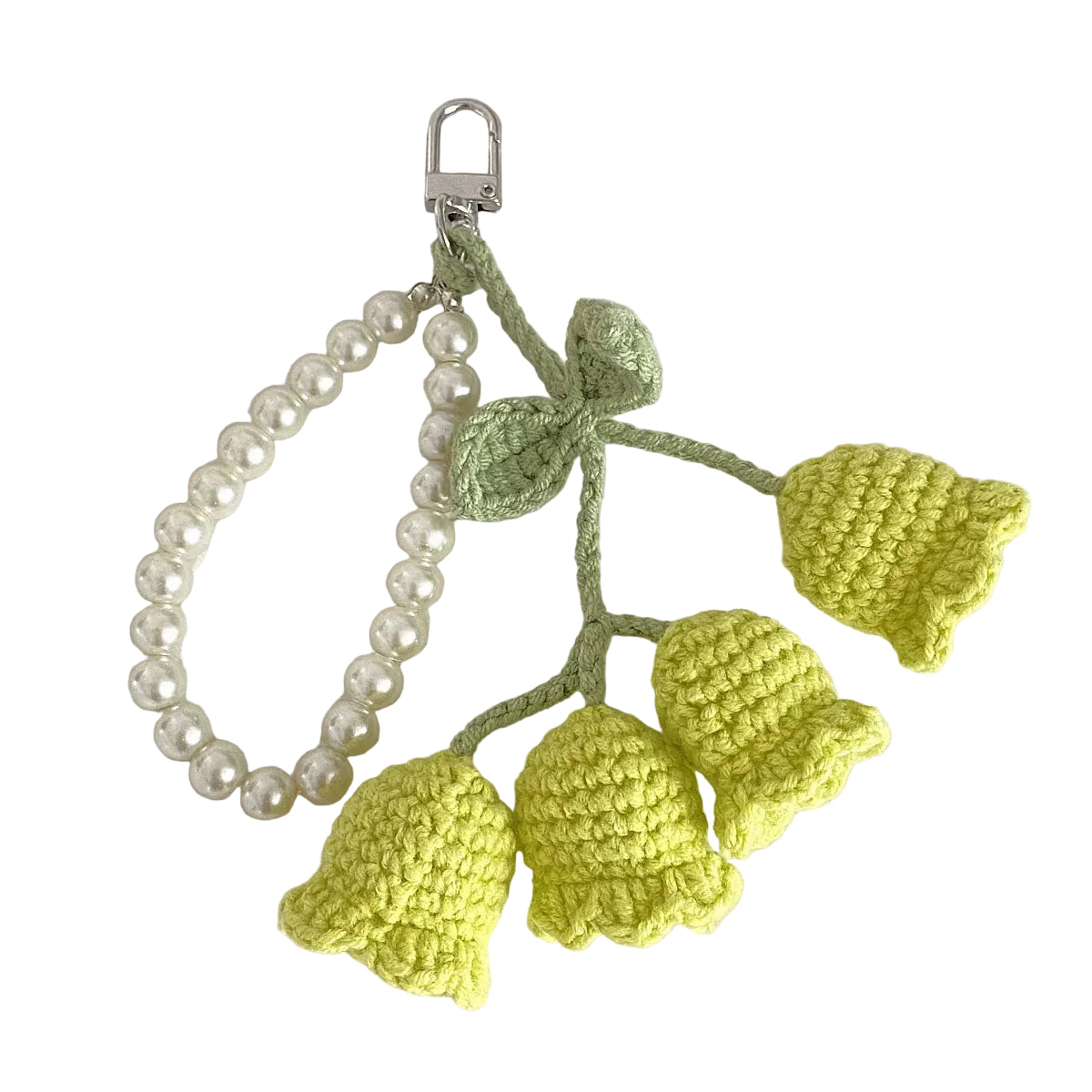 Orquídea de Crochet Verde con Perlas: Frescura Natural