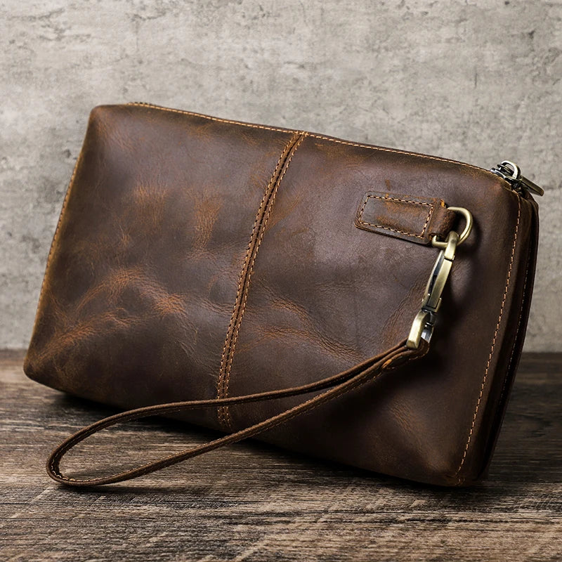 Cartera de Mano Vintage de Piel Genuina para Hombre