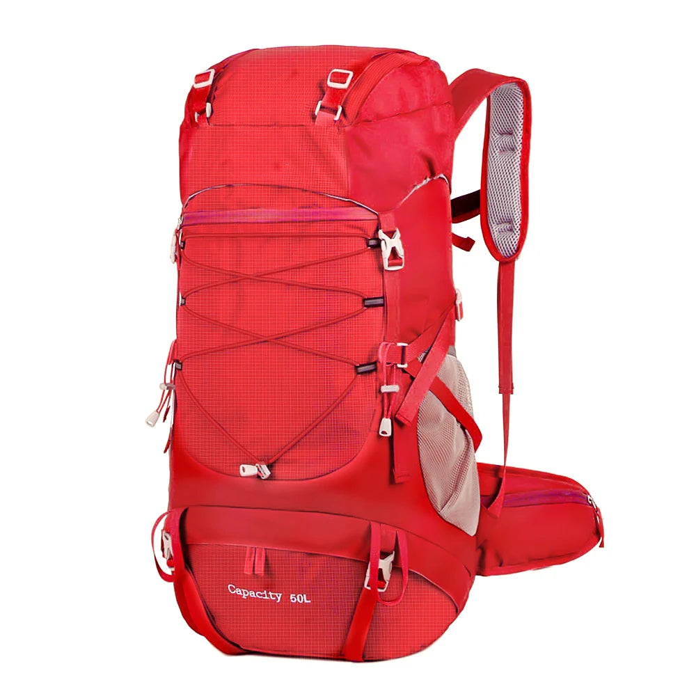 Mochila de Senderismo 50L WEST TUNE Roja – Impermeable, Resistente y de Alto Rendimiento