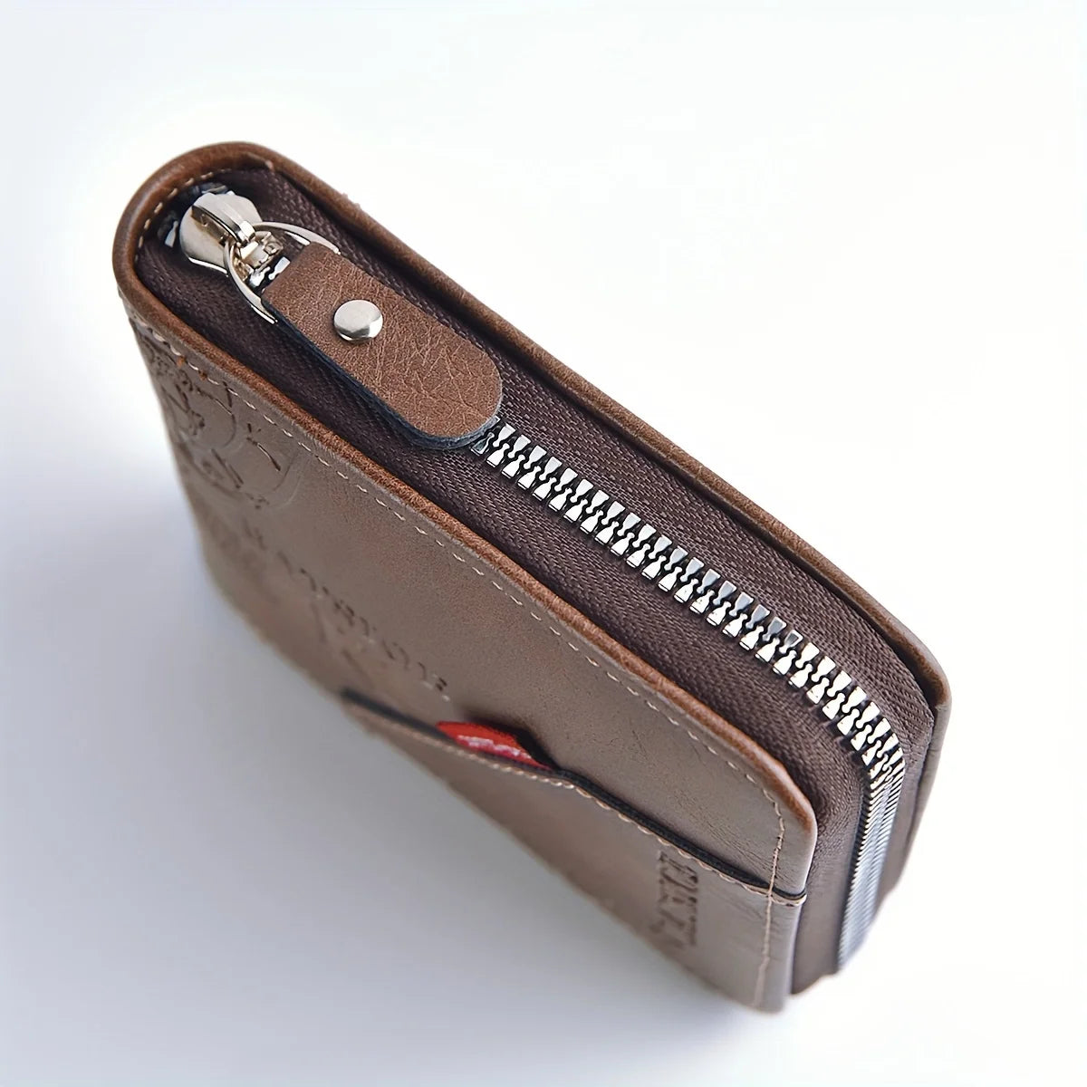 Cartera Vintage con Cremallera Efecto Piel Encerada para Hombre