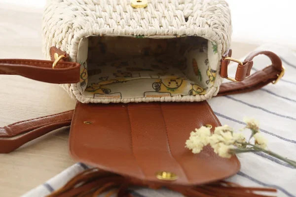 Bolso Bandolera de Rafia Tejida con Flecos para Mujer