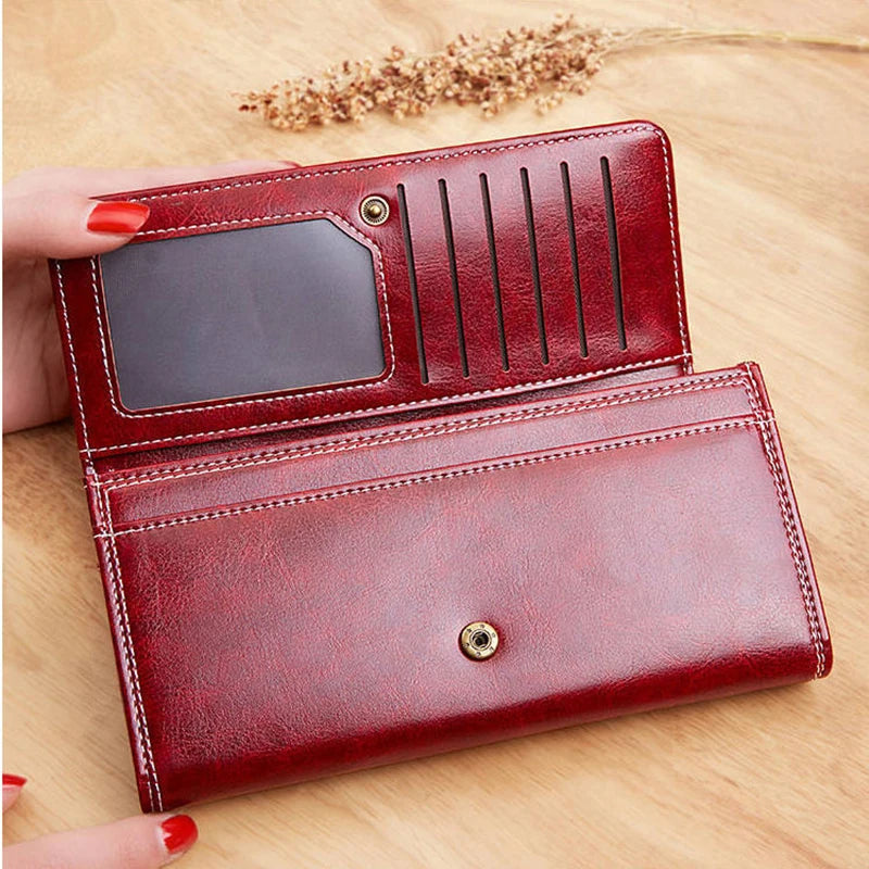 Cartera Larga Elegante Efecto Piel Encerada para Mujer