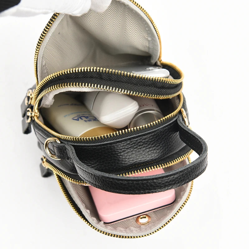 Bolso para Móvil Circular de Piel Auténtica – Lujo Compacto y Versátil