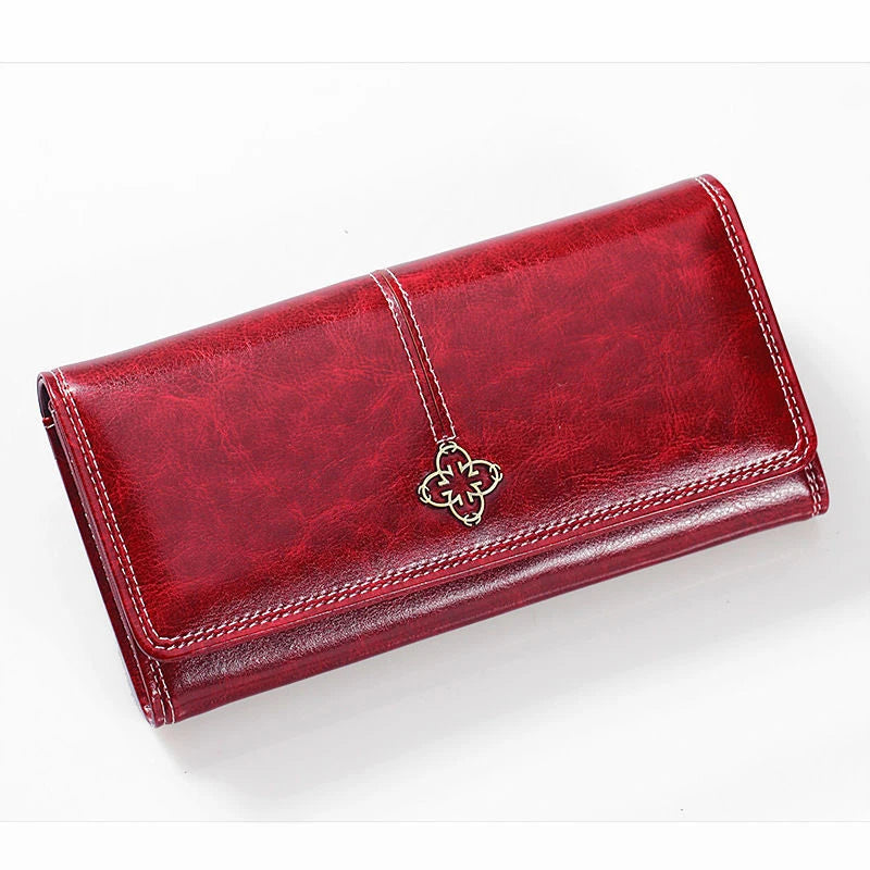 Cartera Larga Elegante Efecto Piel Encerada para Mujer