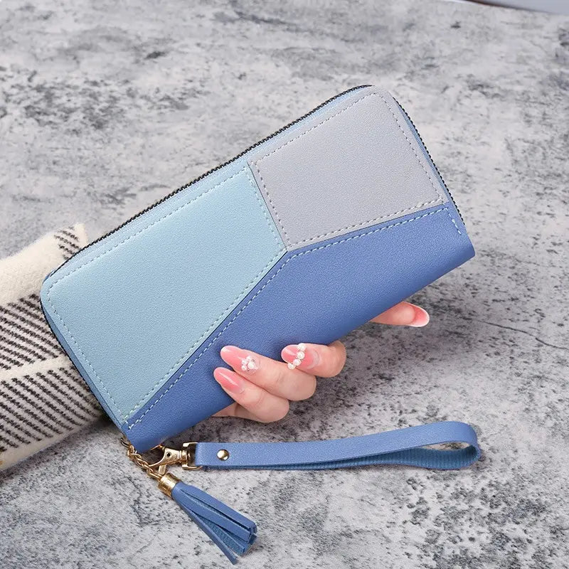 Cartera Larga con Cremallera Bicolor para Mujer - Azul cielo