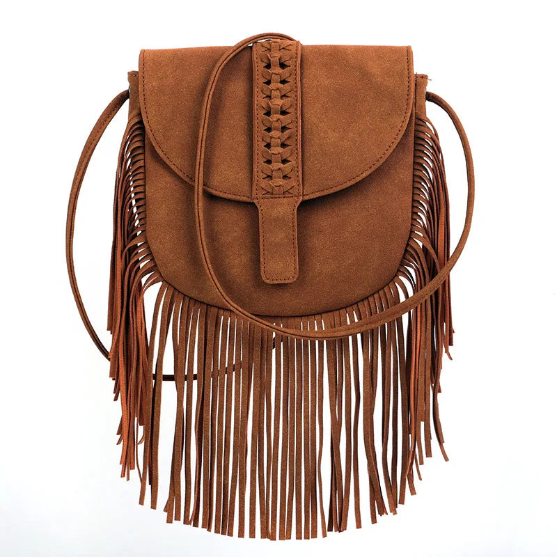 Bolso para Móvil con Flecos Boho – Bandolera de Gamuza Sintética