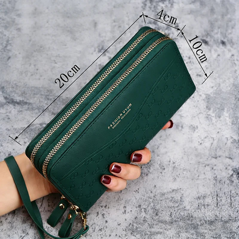 Cartera de Mano con Doble Cremallera y Muñequera para Mujer