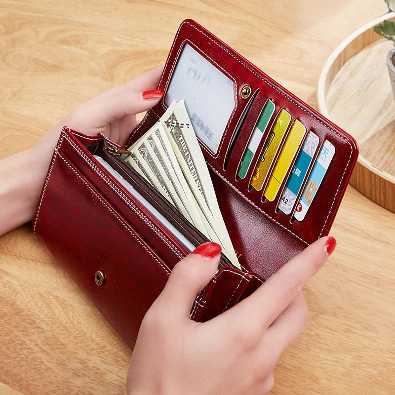Cartera Larga Elegante Efecto Piel Encerada para Mujer