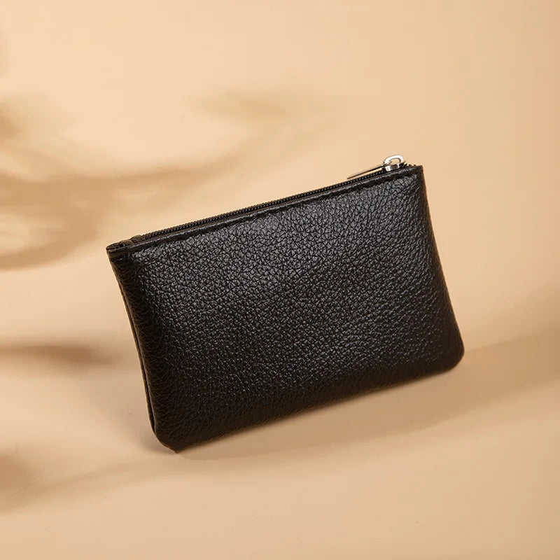 Monedero Pequeño con Cremallera Textura Lichi - Negro
